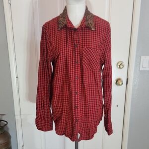 Merona Red and Black Long Sleeve Top